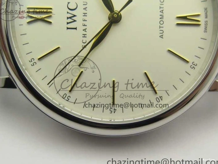 MIROTIME 0327 Breathable Portofino IW356501 SS V3 MK 1:1 Best Edition White Dial Gold Markers On SS Mesh Bracelet MIYOTA 7197